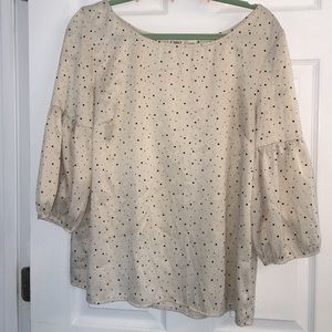 Cream and black polka dot tie waist top